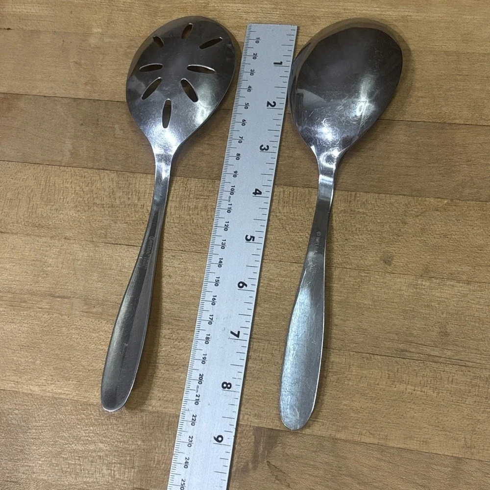 Imperial Stainless Steel Serving Spoon & Slotted Spoon Flower Pattern Lot 2